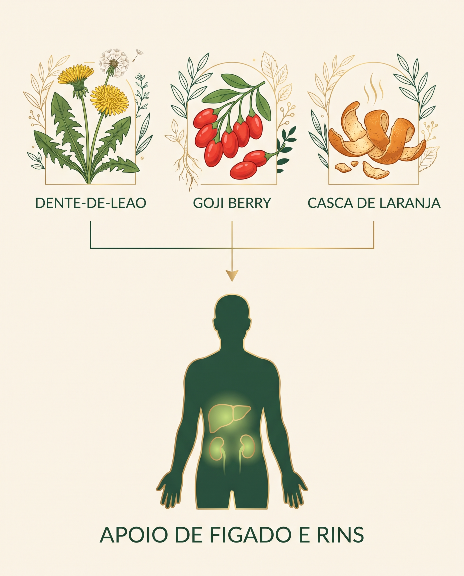 Dente-de-leão, goji e casca de laranja no apoio ao fígado e rins
