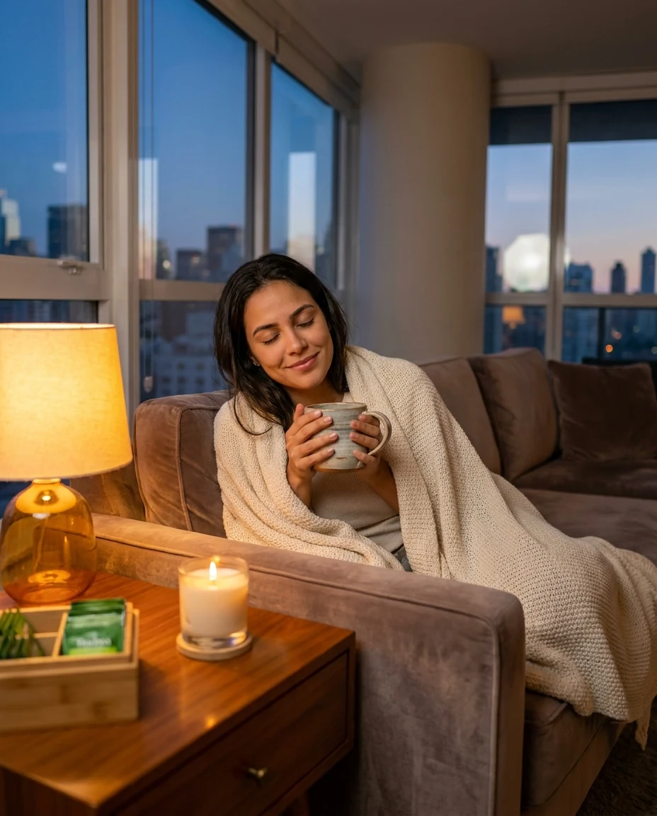 Mulher segurando uma xícara de chá herbal Primus Nutri em luz natural
